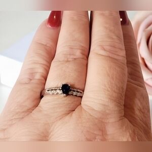 Sterling Silver Blue Sapphire Stone Cubic Zirconia Ring Womens Jewelry